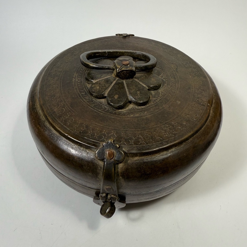 Antique brass India chapati box hand engraved